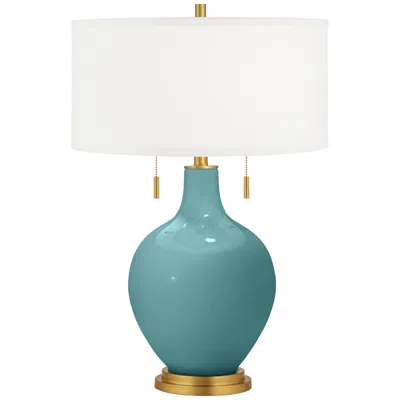 Color Plus Toby Brass Accents With Reflecting Pool Blue Table Lamp