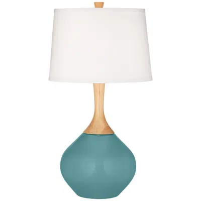 Color Plus Wexler 31" White Shade Reflecting Pool Blue Table Lamp