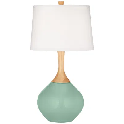 Color Plus Wexler 31" Wood And Grayed Jade Green Table Lamp
