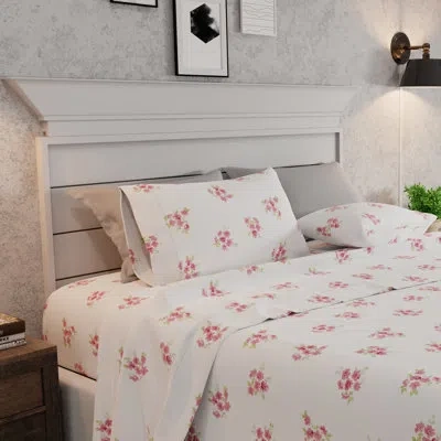 Color Sense 100% Cotton Super-soft Flannel Sheet Set In Floral,pink Floral