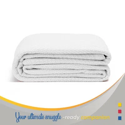 Color Sense 100% Cotton Warm & Cozy Super Soft Antimicrobial Basket Weave Blanket In White