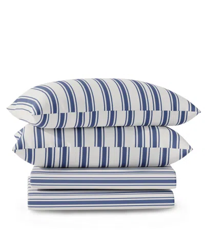 Color Sense Brushed Cool Crisp Percale Printed 3-pc. Sheet Set, Twin Xl In Blue