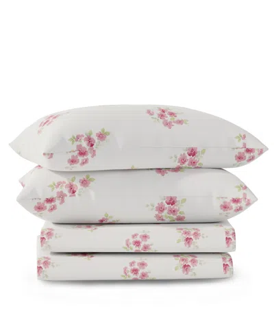 Color Sense Brushed Cool Crisp Printed Cotton 4-pc. Sheet Set, Queen In Pink