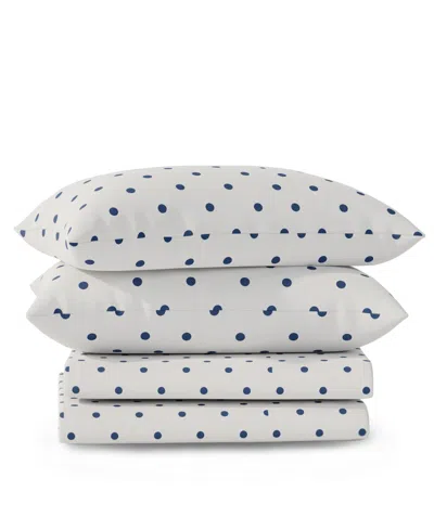 Color Sense Brushed Cool Crisp Printed Cotton 4-pc. Sheet Set, Queen In Blue