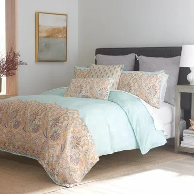 Color Sense Traditional Utility Percale Weave Reversible Comforter Set - Puri In Sky Blue,orange