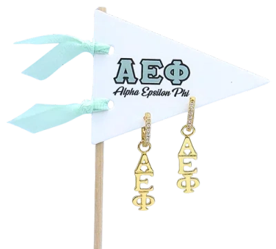 Color Shout Alpha Epsilon Phi Greek Letter Huggie + Charm Earrings In Gold