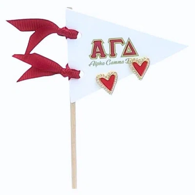 Color Shout Alpha Gamma Delta Heart Stud Enamel Earrings On Sorority Pennant Flag In Brown