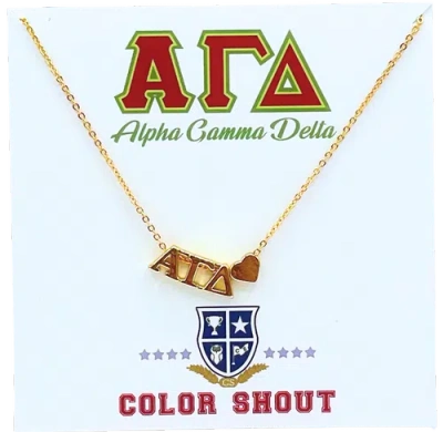 Color Shout Alpha Gamma Delta Sorority Gold Heart Necklace