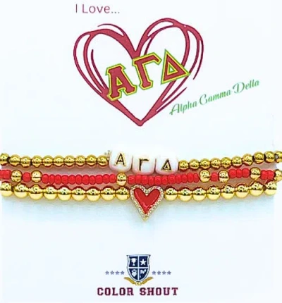 Color Shout Alpha Gamma Detla Love My Sorority Bracelet Stack In Gold