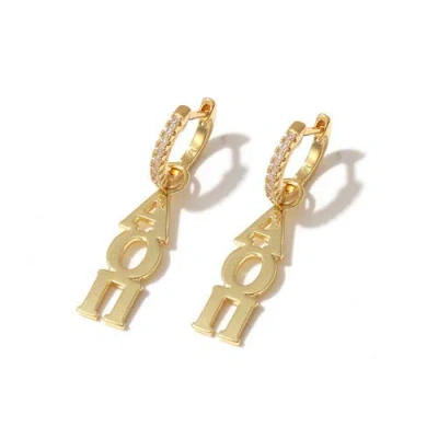 Color Shout Alpha Omicron Pi Greek Letter Huggie + Charm Earrings In Gold