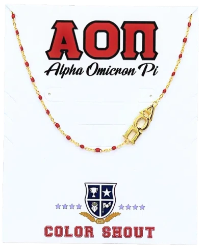 Color Shout Alpha Omicron Pi Greek Letter Side Set Necklace In Gold