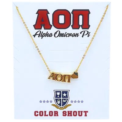 Color Shout Alpha Omicron Pi Sorority Gold Heart Necklace