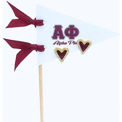 Color Shout Alpha Phi Heart Stud Enamel Earrings On Sorority Pennant Flag In Multi