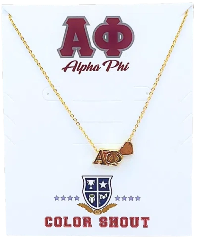 Color Shout Alpha Phi Sorority Gold Heart Necklace
