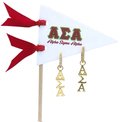 Color Shout Alpha Sigma Alpha Greek Letter Huggie + Charm Earrings In Gold