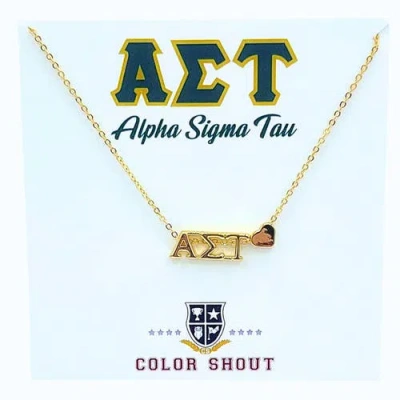 Color Shout Alpha Sigma Tau Sorority Gold Heart Necklace