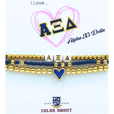 Color Shout Alpha Xi Delta Love My Sorority Bracelet Stack In Gold