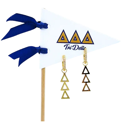 Color Shout Delta Delta Delta Greek Letter Huggie + Charm Earrings In Brown