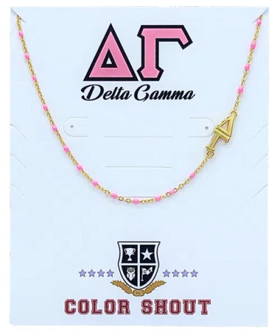 Color Shout Delta Gamma Greek Letter Side Set Necklace In Pink