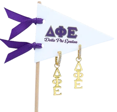 Color Shout Delta Phi Epsilon Greek Letter Huggie + Charm Earrings In Gold