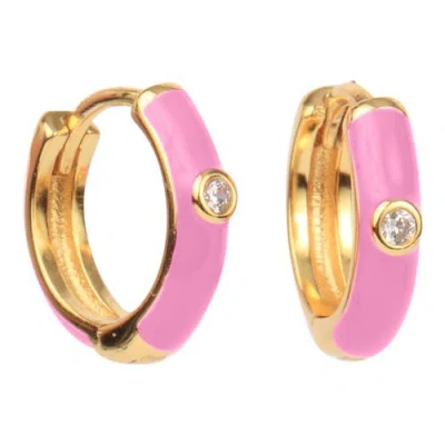 Color Shout Enamel Huggie Hoops In Pink