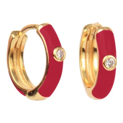 Color Shout Enamel Huggie Hoops In Red