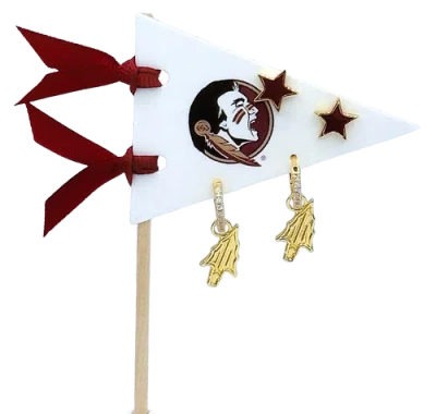 Color Shout Florida State University Pennant Pair Earring Set In Gold