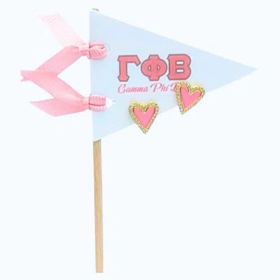 Color Shout Gamma Phi Beta Heart Stud Enamel Earrings On Sorority Pennant Flag In Pink