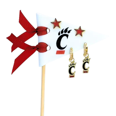 Color Shout Indiana Pennant Pair Earring Set In Gold