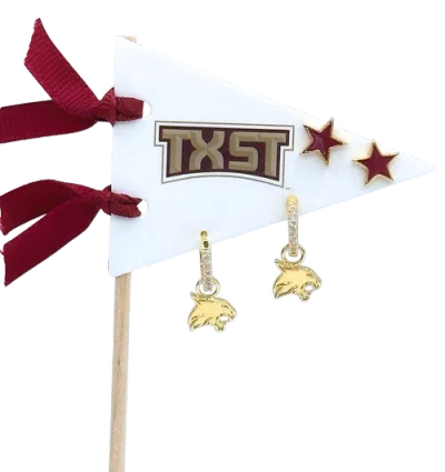 Color Shout Kansas University  Pennant Pair Earring Set In Gold