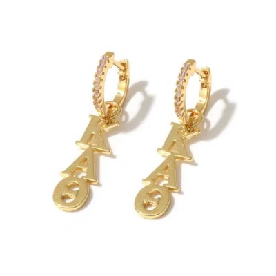 Color Shout Kappa Alpha Theta Greek Letter Huggie + Charm Earrings In Gold