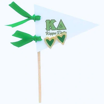 Color Shout Kappa Delta Heart Stud Enamel Earrings On Sorority Pennant Flag In Brown