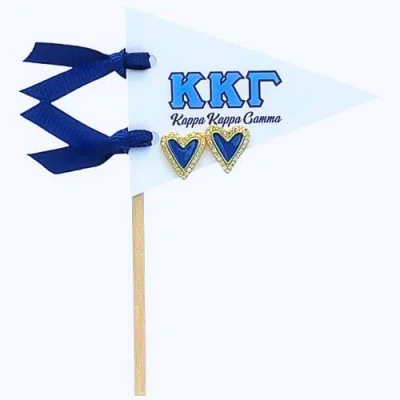 Color Shout Kappa Kappa Gamma Heart Stud Enamel Earrings On Sorority Pennant Flag In Blue