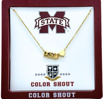 Color Shout Mississippi State University Gold Heart Necklace