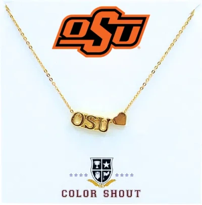 Color Shout Oklahoma State University Gold Heartnecklace In Multi