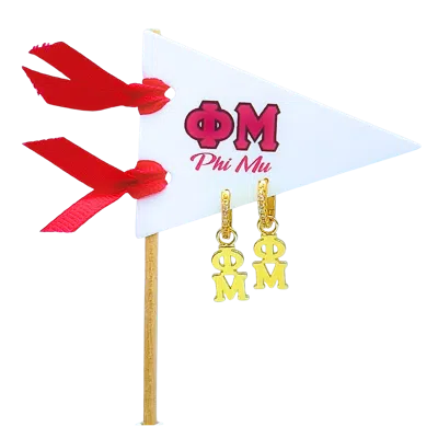 Color Shout Phi Mu Greek Letter Huggie + Charm Earrings In White