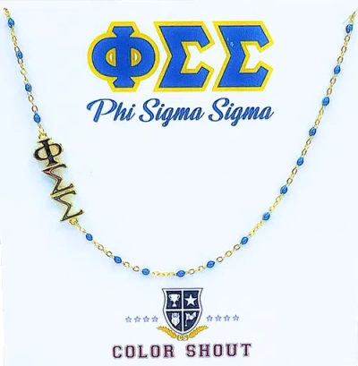 Color Shout Phi Sigma Sigma Greek Letter Side Set Necklace In Blue