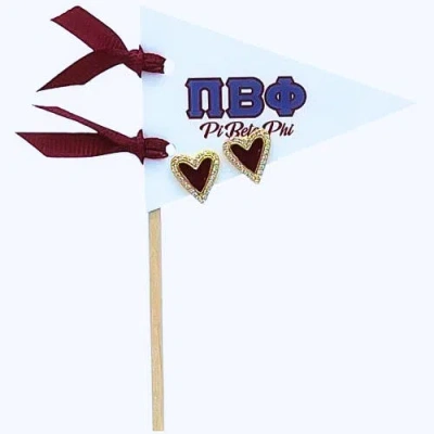 Color Shout Pi Beta Phi Heart Stud Enamel Earrings On Sorority Pennant Flag In Burgundy