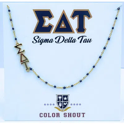 Color Shout Sigma Delta Tau Greek Letter Side Set Necklace In Gold