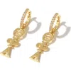 Color Shout Theta Phi Alpha Greek Letter Huggie + Charm Earrings In Gold