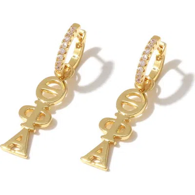Color Shout Theta Phi Alpha Greek Letter Huggie + Charm Earrings In Gold