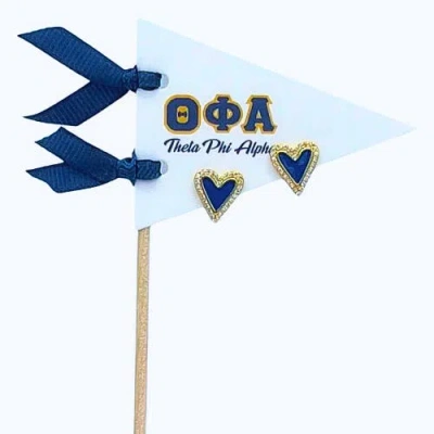 Color Shout Theta Phi Alpha Heart Stud Enamel Earrings On Sorority Pennant Flag In Multi