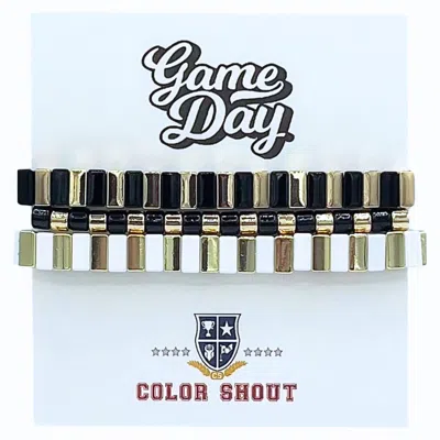 Color Shout Unisex - Game Day: Team Colors Enamel Tile Double Stack Bracelet In Black/gold