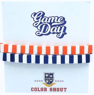 Color Shout Unisex - Game Day: Team Colors Enamel Tile Double Stack Bracelet In Navy/orange In Multi