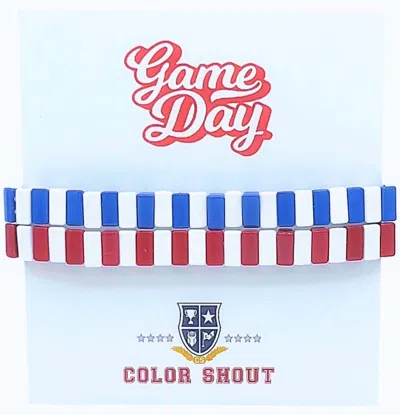Color Shout Unisex - Game Day: Team Colors Enamel Tile Double Stack Bracelet In Red/royal Blue/white In Multi