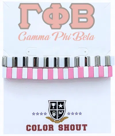 Color Shout Unisex - Gamma Phi Beta Enamel Tile Double Stack Bracelet In Pink/silver/white In Multi