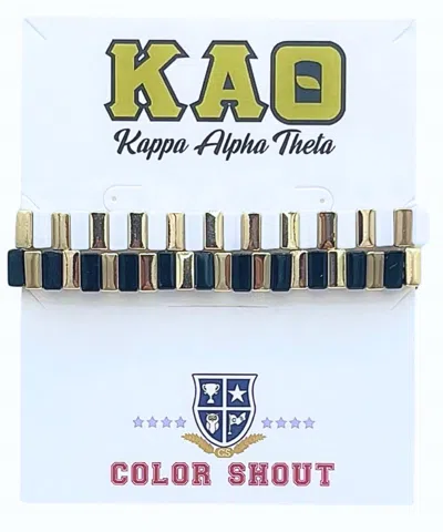 Color Shout Unisex - Kappa Alpha Theta Enamel Tile Double Stack Bracelet In Black/gold/white In Multi