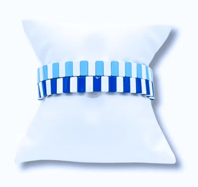 Color Shout Unisex - Kappa Kappa Gamma Enamel Tile Double Stack Bracelet In Blue/light Blue/white In Multi