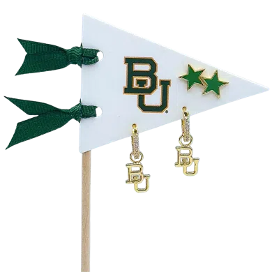 Color Shout University Of Houston Pennant Pair Earring Set In Gold