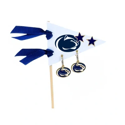 Color Shout University Of Pennsylvania Penn State  Pennant Pair Earring Set In Gold